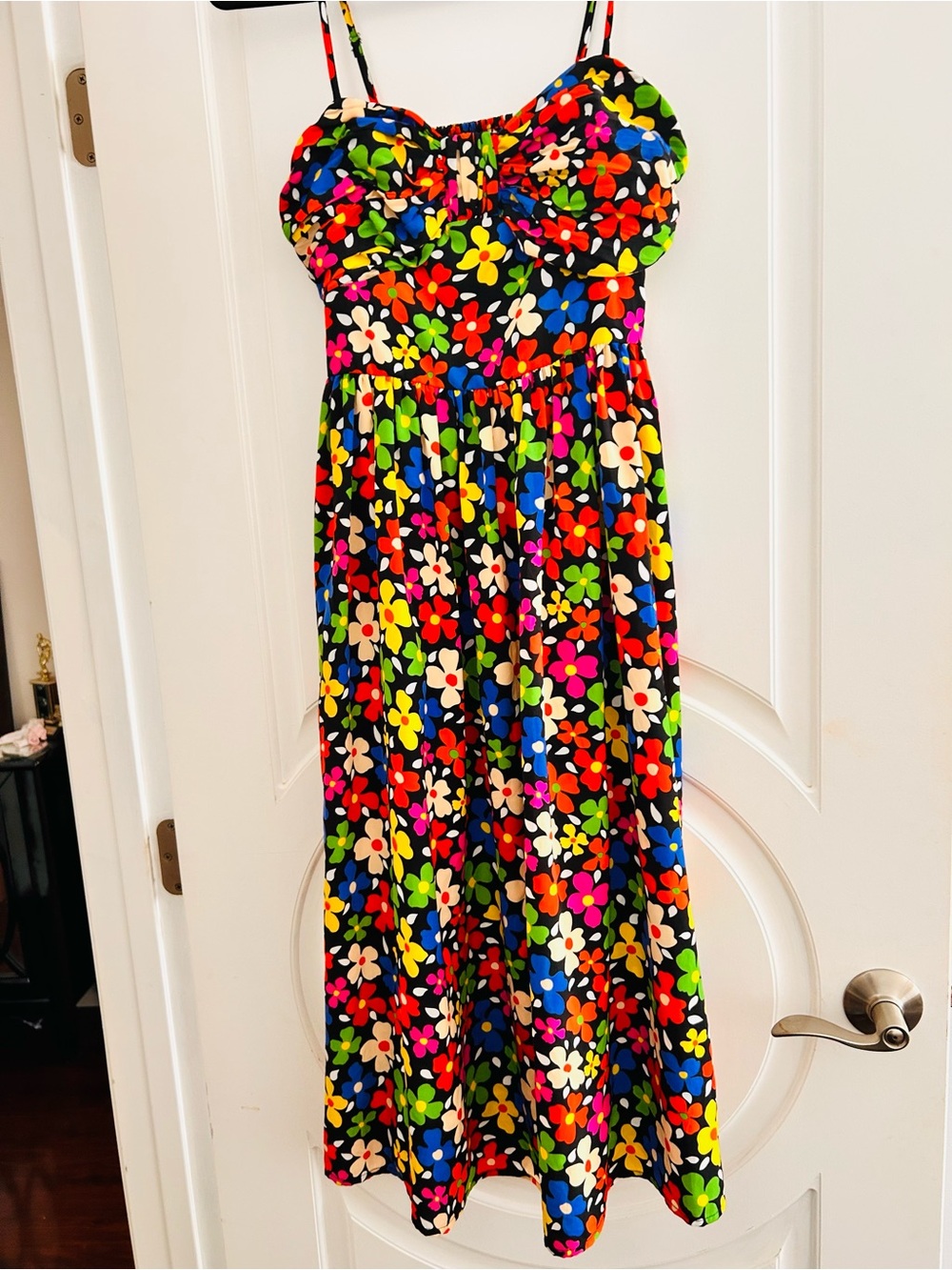 Women Black Floral Sundress with Multicolor Blooms